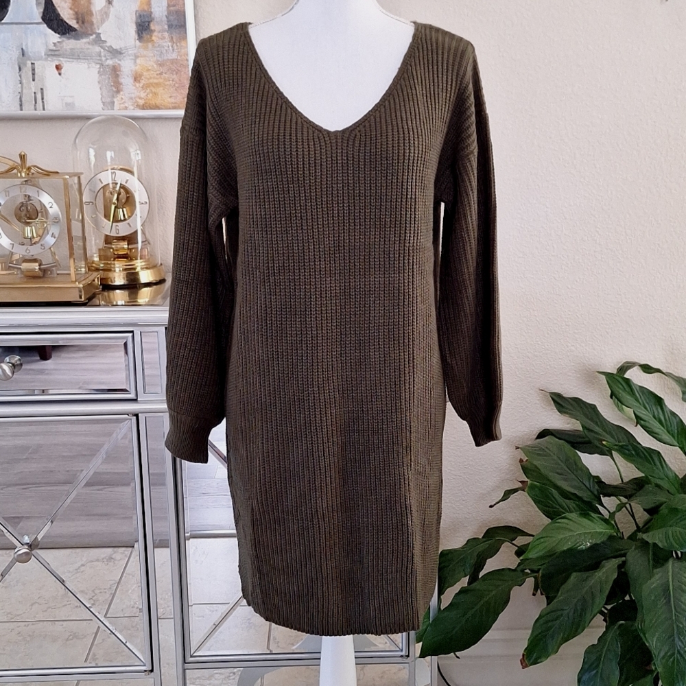 NWT Olive Green Knit Sweater Dress Size Small S/M